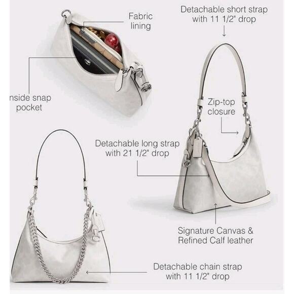 NWT COACH Juliet Shoulder Bag 25 In Signature Canvas White Chalk Silver CAM26 - Picture 2 of 5